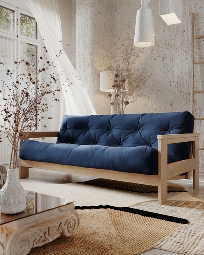Prüfen Schlafsofa WoodMan MEXICO aus Buchenholz, blau, WUA-00628