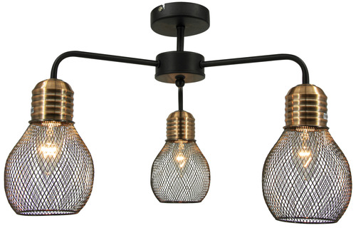 Prüfen Lampe ARIS 1989/3 Leuchte 3Fl.E14 Schwarz+Kupfer