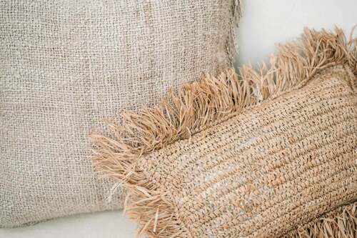 Prüfen BAZAR BIZAR Raffia Kissenhülle 30×50 cm, natur mit Fransen