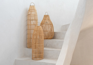 Durchbrochene Pendelleuchte - The Fish Trap M, E27, Rattan small 3