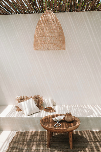 Prüfen Boho-Pendelleuchte - The Twister M, E27, Rattan, kariert