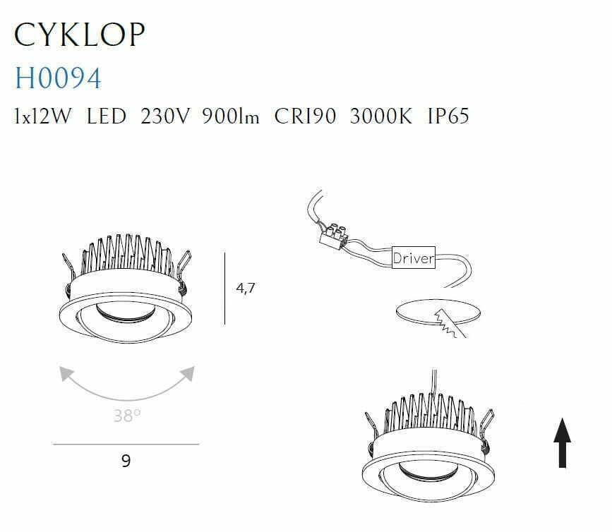 Anzeige Einbauleuchte Max Light Cyklop H0094 weiß LED 12W 3000K IP65 rund 6 cm Einbauleuchte Max Light Cyklop H0094 weiß LED 12W 3000K IP65 rund 6 cm
