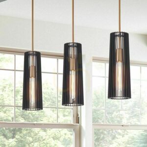 Quintiesse Linara Pendelleuchte QN-LINARA-P-BK, 1×E27, Schwarz / Naturmessing small 6