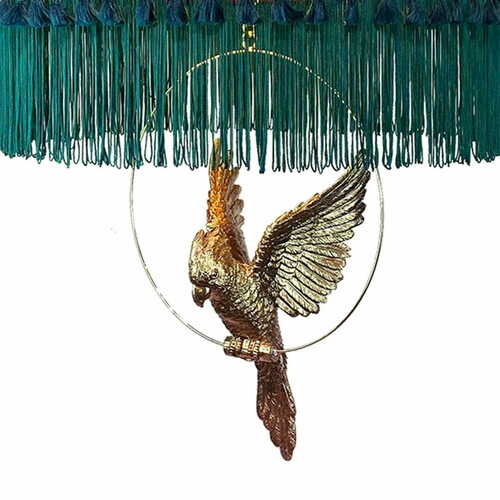 Prüfen ANTIGUA Pendelleuchte Samt Rot-Grün mit goldener Papageienfigur 45 cm Las Plumas