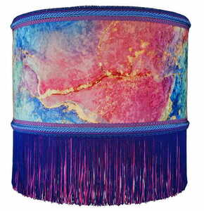 Pendelleuchte Las Plumas PALOMA N°3, Samtschirm mit Fransen, rosa-blau, E27 small 0