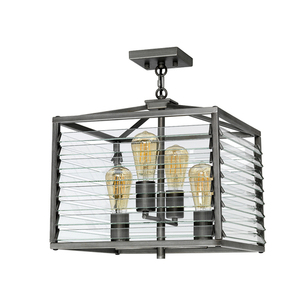 Louvre Pendelleuchte, 4-flammig - Gunmetal, Glaslamellen Elstead small 3