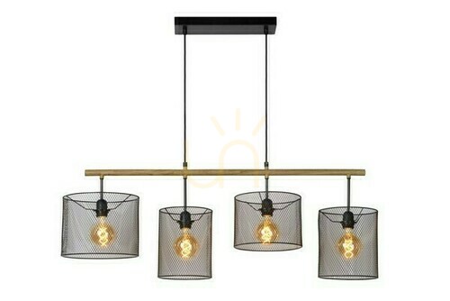 Prüfen Pendelleuchte Lucide Baskett 4-flammig Schwarz Holz E27 45459/04/30