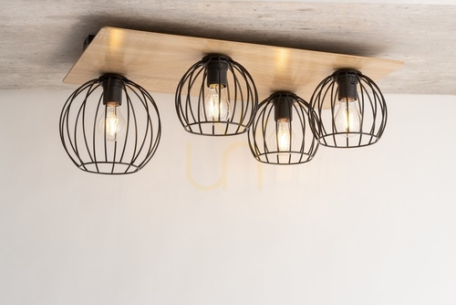 Prüfen Plafond Sigma Cyber 4-flammig Eiche Schwarz E27 32360