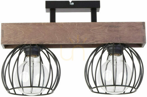 Prüfen Plafond Sigma Milan 2xE27 schwarz braun Holz Stahl 31571
