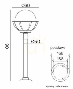 Außenstehleuchte SU-MA Schwarz Patina 90 cm Kugel PMMA K 5002/2/KPO 250 small 6