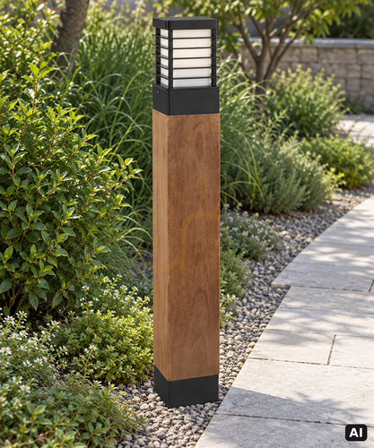 Prüfen Wegeleuchte NORLYS Halmstad 1413BL Holz / schwarz RAL 9005, E27, 85 cm