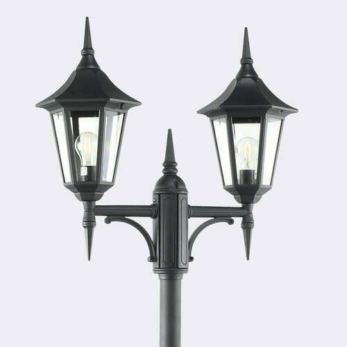 Prüfen Norlys Modena 302BL Gartenlaterne, Mast mit zwei Laternen E27, Höhe 184–272 cm, schwarz RAL 9005