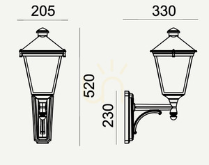 Außenwandleuchte NORLYS London 480BL schwarz, stehende Laterne am Arm, E27 IP54 small 1