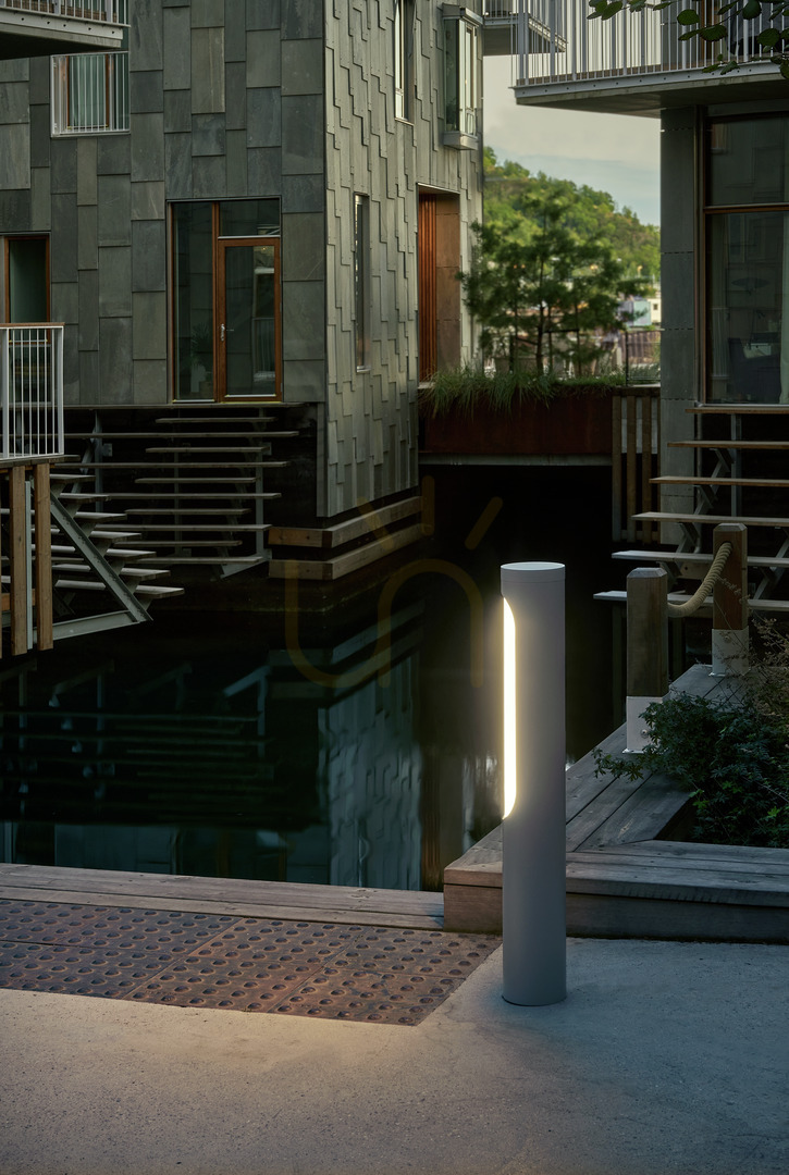 NORLYS Kisa 5183AL bollard light, light grey RAL 9006, LED 14.1 W 4000 K DALI2, 85 cm