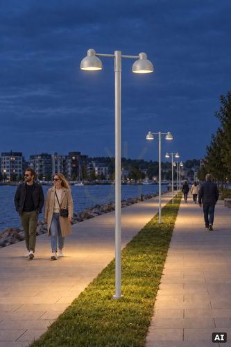Prüfen Parkleuchte Norlys KOSTER 1173AL Doppelkopf LED 37W 3654lm 3000K, Aluminium RAL 9006, IP65 IK10