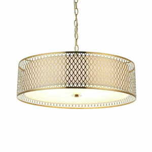Pendelleuchte Endon Cordero 3-flammig E27 weiß/gold Stoffschirm 101569 small 0