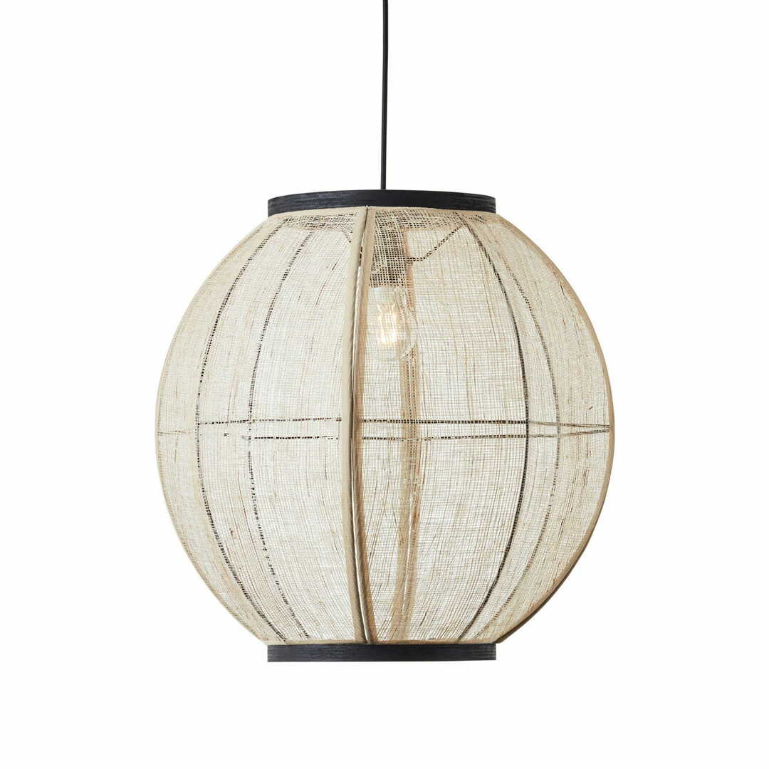 Endon Zaire Black Beige Pendant Light 47cm Steel Wood Fabric E27 101688