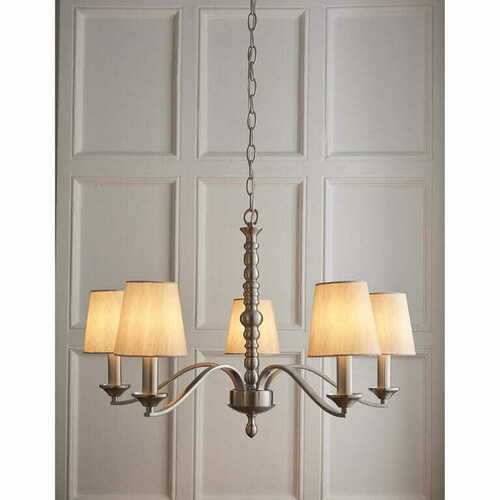 Prüfen Pendelleuchte Endon Astaire 5-flammig Silber Beige Stoff E14 LED dimmbar