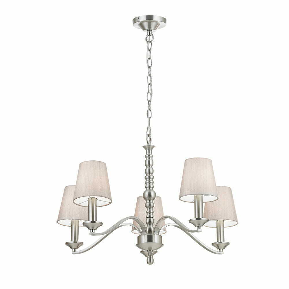 Pendellampa Endon Astaire 5-armad silver/beige klassisk E14 71 cm