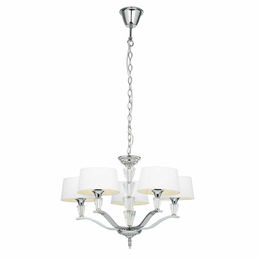 Endon Fiennes FIENNES-5NI pendant, 5 × E14 max 40 W, ø65 cm, chrome, crystal, white shades