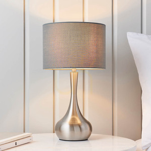 Endon Piccadilly 61192 Tischleuchte, satiniertes Nickel, dunkelgrauer Stoffschirm, E14, 42 cm small 3