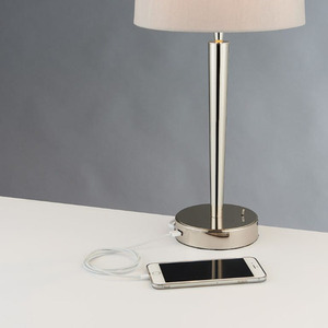 Endon Syon 72175 Tischleuchte mit USB-Anschluss E14 Nickel Mink-Schirm 51,5 cm small 1