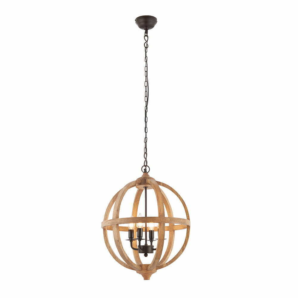 Függőlámpa Endon Toba fa barna vintage 4 égős 43 cm 73575