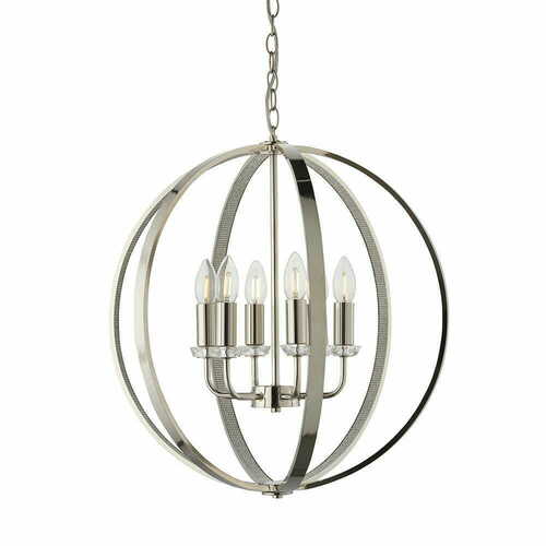 Prüfen Pendelleuchte Endon Ritz 81508 Nickel Kristall 6-flammig E14 Ø50 cm