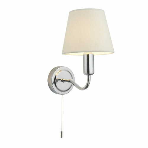 Prüfen CONWAY Badezimmer-Wandleuchte Chrom mit cremefarbenem Stoffschirm IP44 Endon 93851