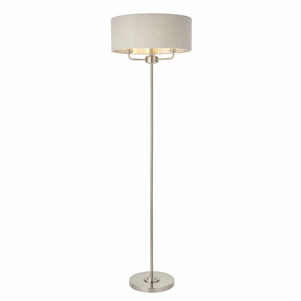 Endon Highclere 3 Light Floor Lamp White Chrome Beige Natural Shade 94359