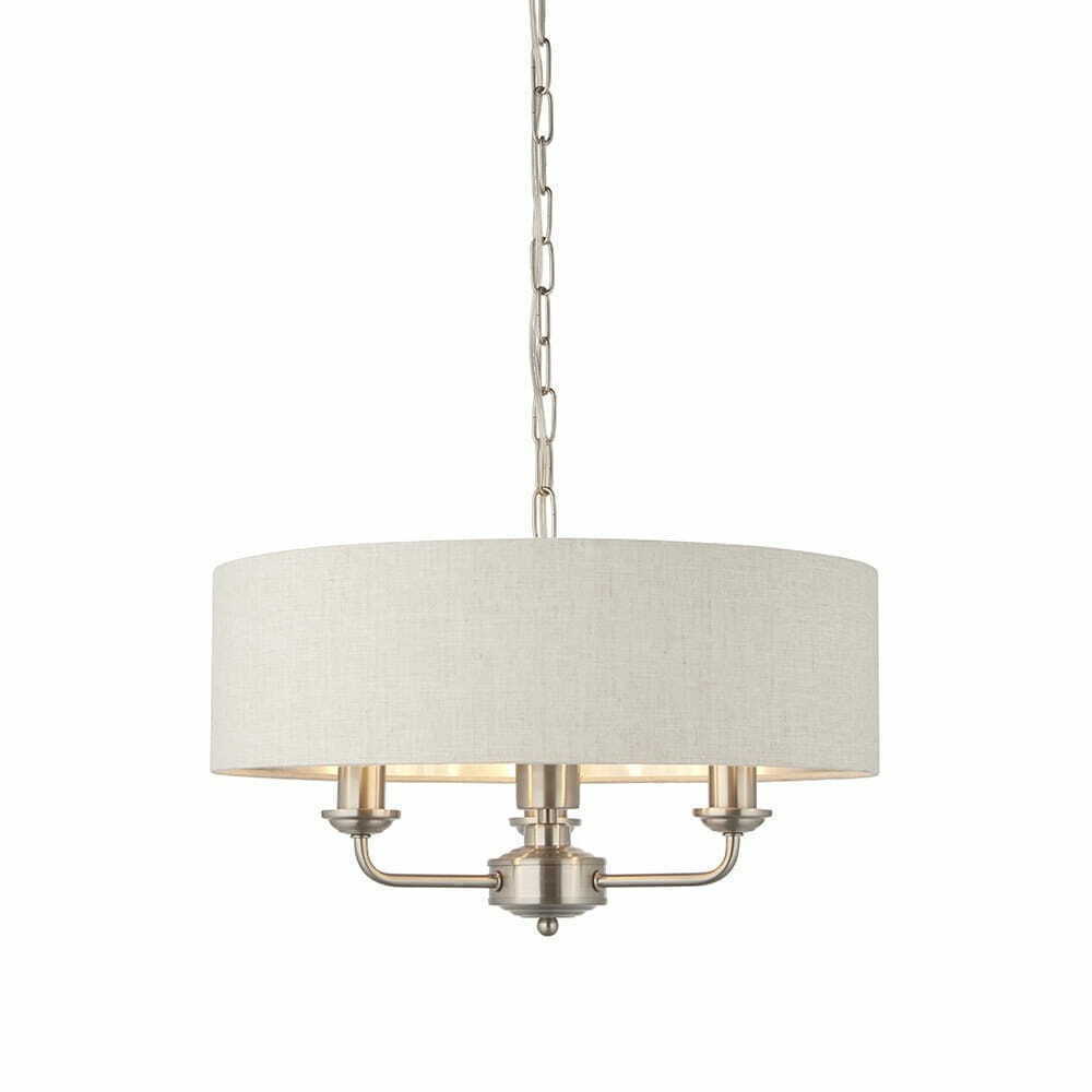 Endon Highclere 3-Light Beige Fabric Pendant Light 94361