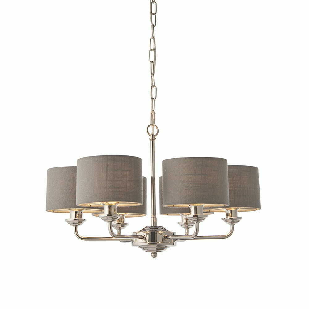 Endon Highclere 6 Light Pendant Lamp Gray Nickel 94381