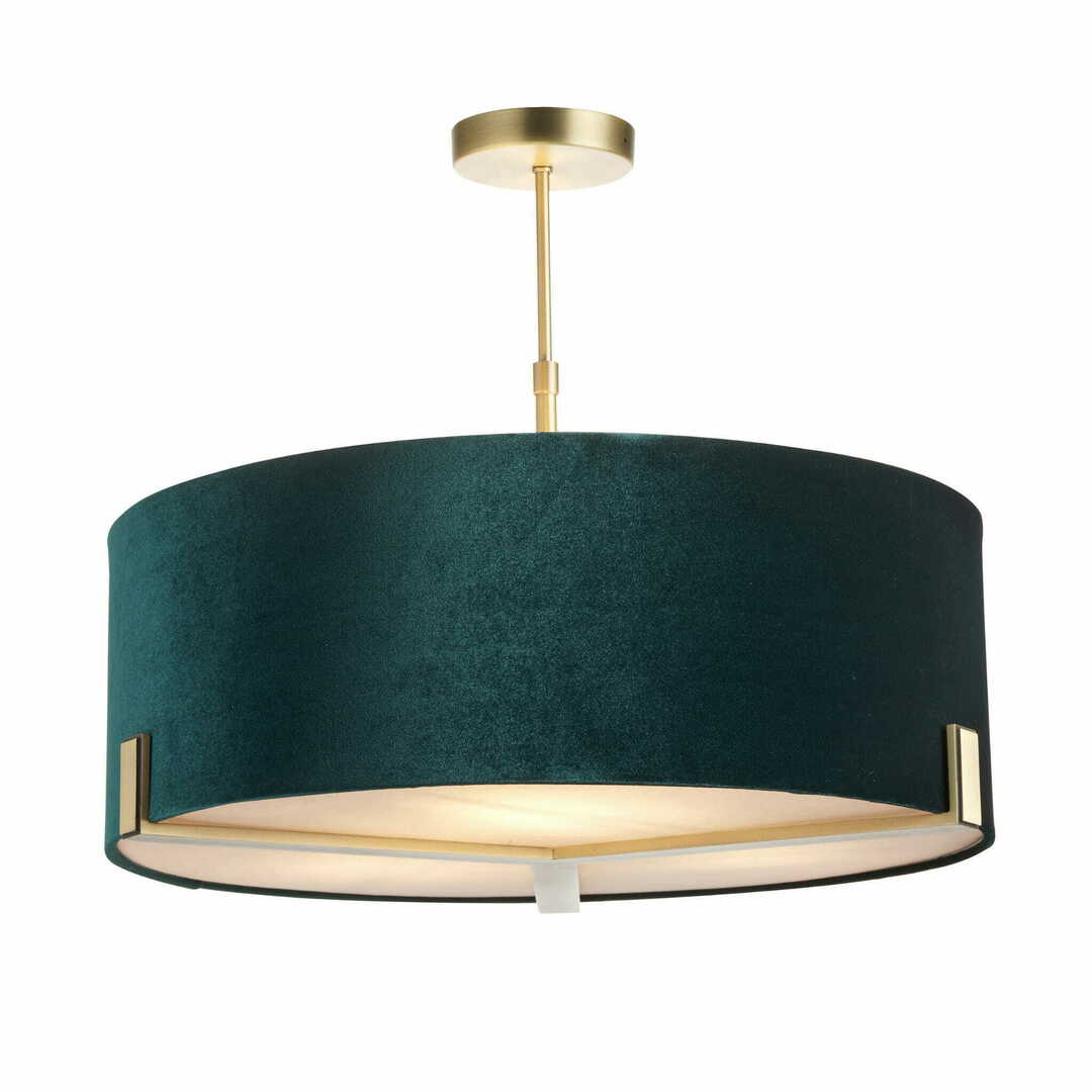 Hayfield 3-Light Brass Green Fabric Pendant Light Endon 95839