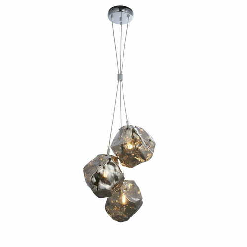 Prüfen Pendelleuchte Endon Rock 3-flammig Chrom Rauchglas E27 42 cm 97657