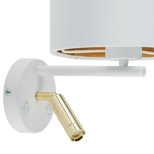 Prüfen TK-Lighting Wandlampe Hilton Weiß/Gold 2-flammig G9 E27 Stoffschirm 28 cm