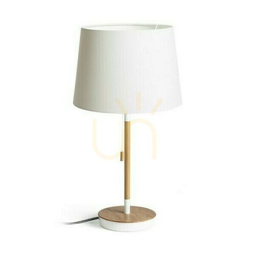 Prüfen Keith/Ambitus Tischlampe 30 Mit Usb Polycotton Weiß/Buche 230 V Led E27 11 W.