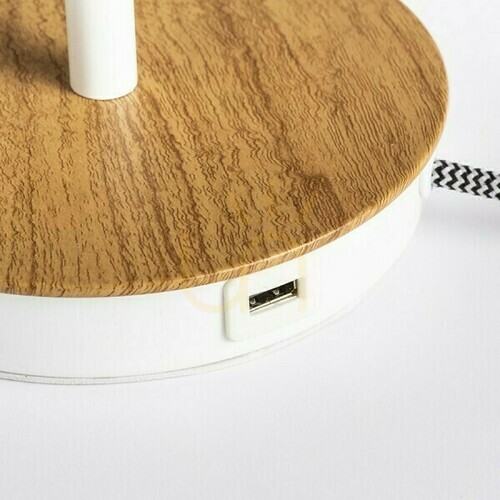 Prüfen Tischlampe Keith/Alvis 24 Mit Usb Creme Weiß Buche 230 V Led E27 7 W.