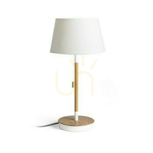 Prüfen Tischlampe Keith/Alvis 24 Mit Usb Creme Weiß Buche 230 V Led E27 7 W.