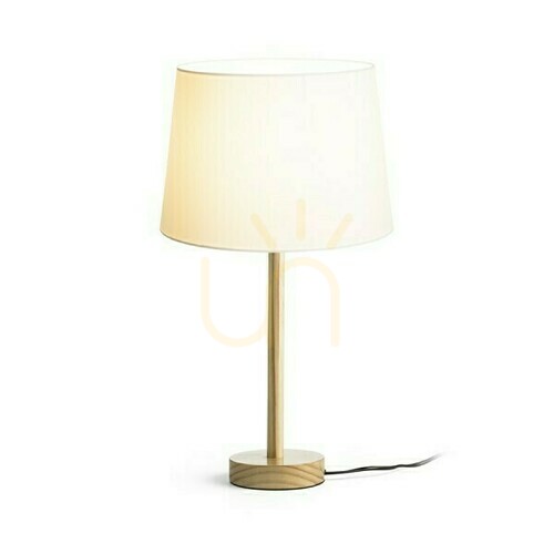Prüfen Maui/Ambitus Tischlampe 30 Polycotton Weiß/Holz 230 V Led E27 11 W.