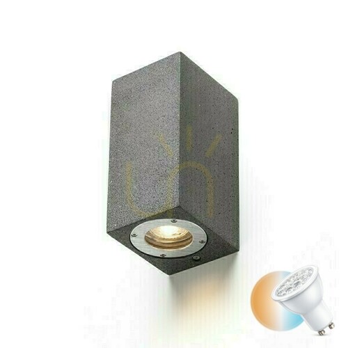 Prüfen Kane Ii Außenwandleuchte Beton/Dekor Dunkler Granit 230 V Led Gu10 2x5 W Ip65