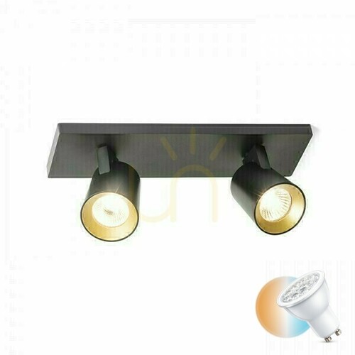 Prüfen Kenny Ii Schwarz/Gold Anbaulampe 230 V Gu10 2x35 Watt.