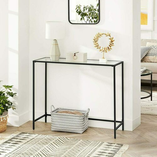 Prüfen Konsolentisch VASAGLE LGT026B01, schwarzes Metall und Hartglas, 100 × 35 × 80 cm