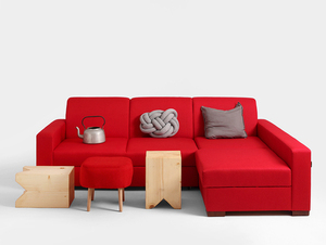 Ecksofa LOZIER. L - blutrot(et60), Walnuss small 2
