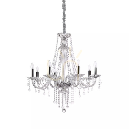 Prüfen Pendelleuchte Ideallux Amadeus SP8 transparent Kristall Glas chrom 168777