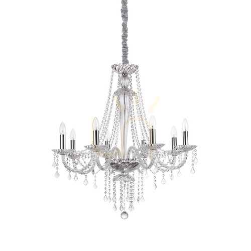 Prüfen Pendelleuchte Ideallux Amadeus SP8 transparent Kristall Glas chrom 168777