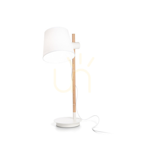 Prüfen Tischleuchte Ideallux AXEL TL1 BIANCO weiß Holz Stoff E27 282091