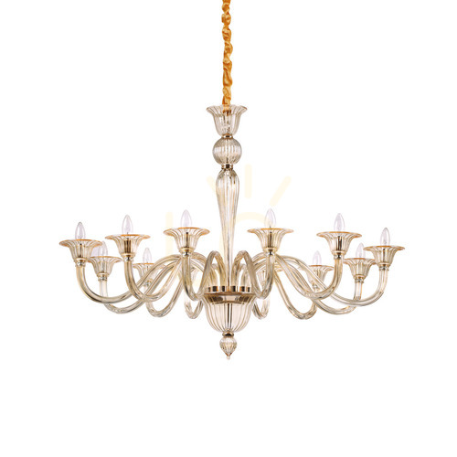 Prüfen Pendelleuchte Ideallux Brigitta SP12 Ambra Bernstein Glas Gold 120 cm 199405