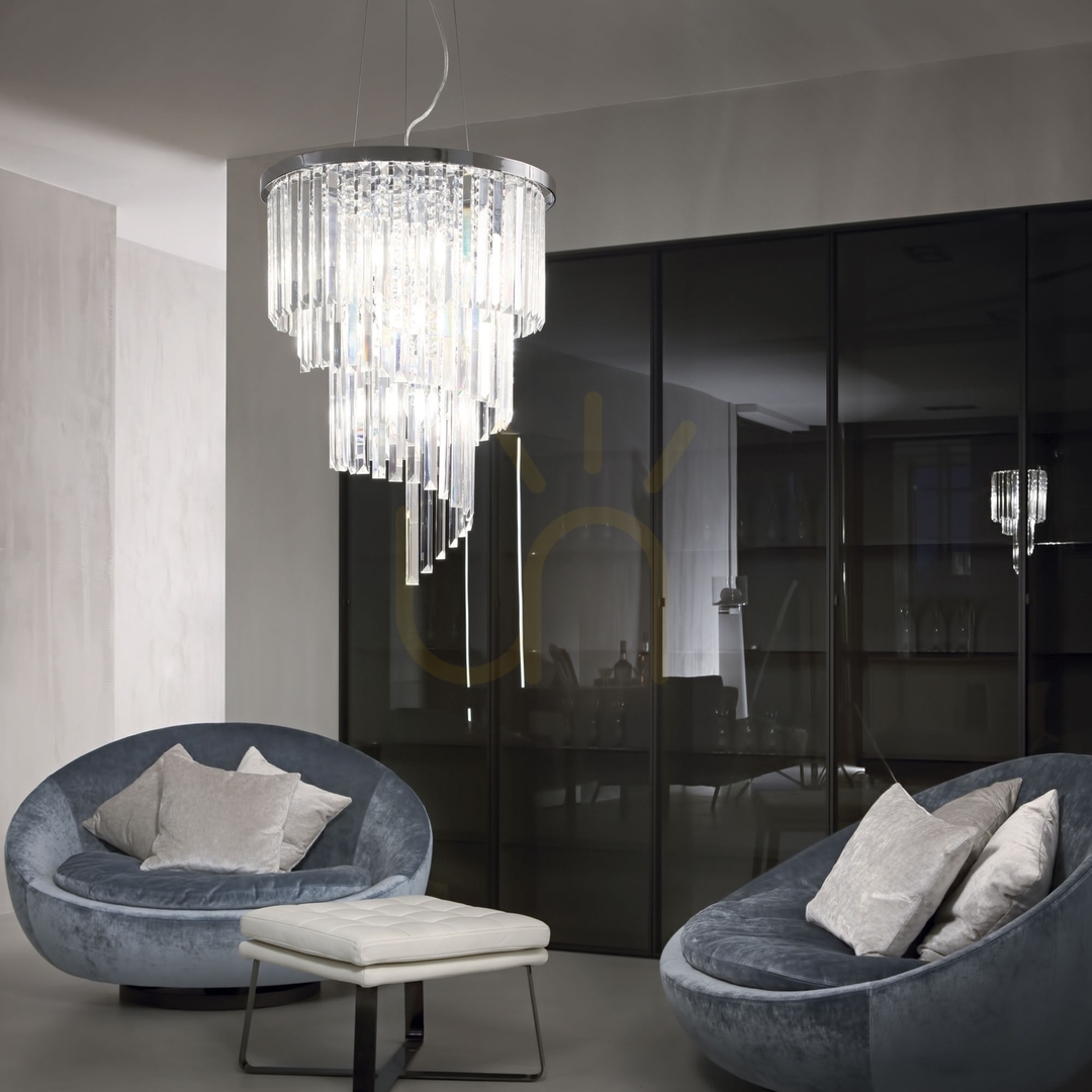Anzeige Pendelleuchte Ideallux Carlton SP12 Chrom Kristall 12-flammig 166247 Pendelleuchte Ideallux Carlton SP12 Chrom Kristall 12-flammig 166247