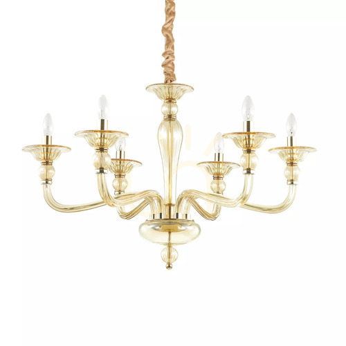 Prüfen Pendelleuchte Ideallux Danieli SP6 Ambra Bernstein Glas 6-flammig E14 159942