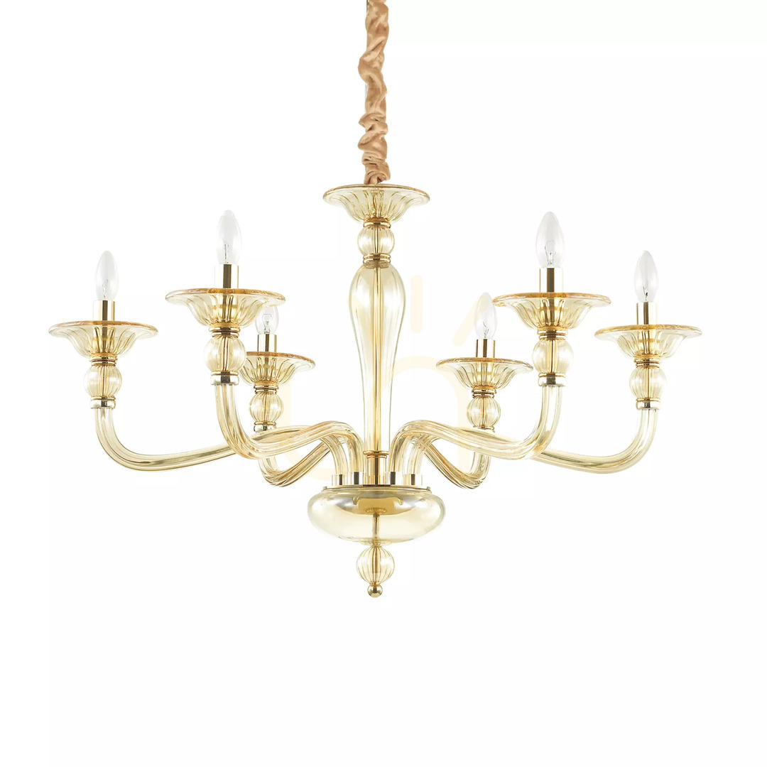 Pendelleuchte Ideallux Danieli SP6 Ambra Bernstein Glas 6-flammig E14 ...